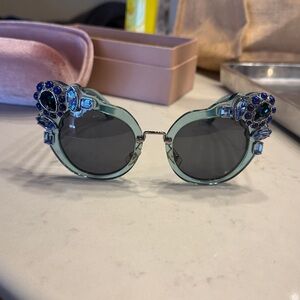 Miu Miu Blue Embellished Sunglasses